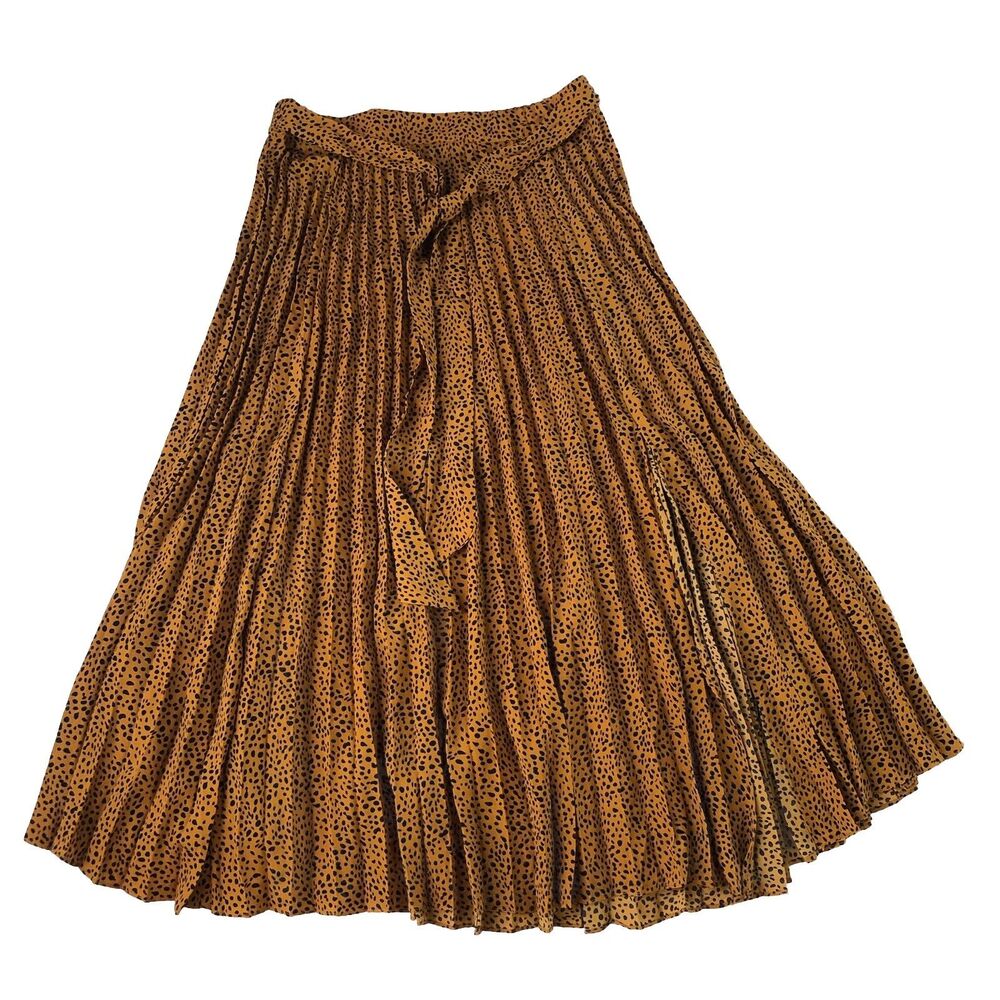 Azalea Women’s Pleated Midi Skirt Animal Print w/ Tie Belt Size Medium